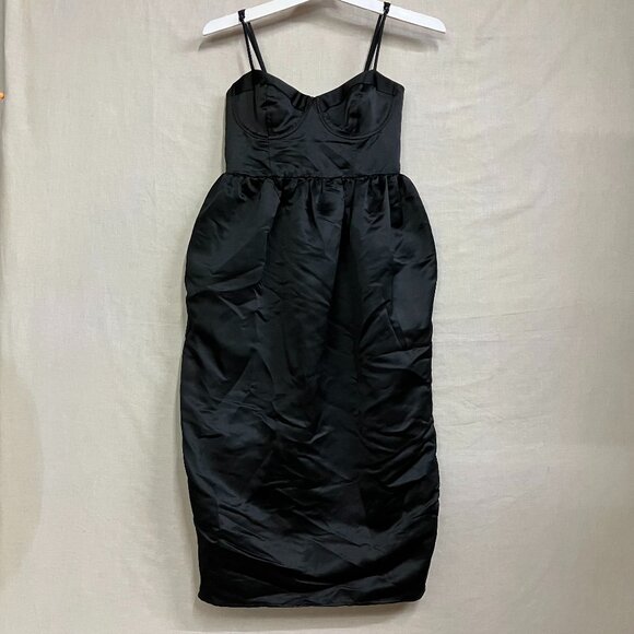 Future Collective Women's XS Black Holiday Sweetheart Bubble Satin Midi Dress - Picture 2 of 14